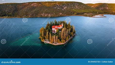 Visovac Croatia Aerial Panoramic View Of Visovac Christian Monastery