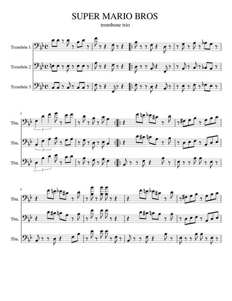 Super Mario Bros Sheet Music For Trombone Mixed Trio