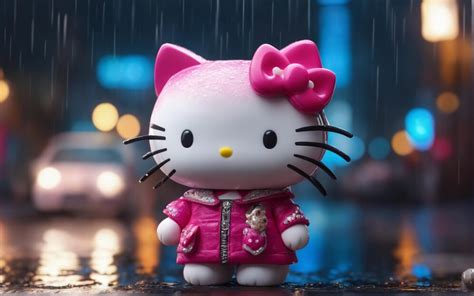 Premium Photo | Cue cat character under rain