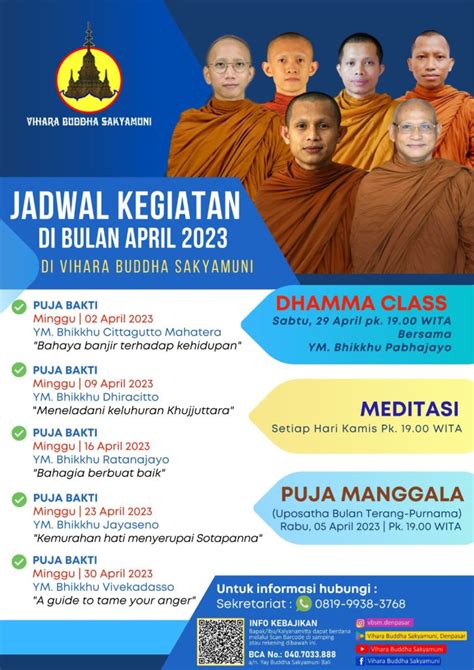 JADWAL KEGIATAN APRIL 2023 Vihara Buddha Sakyamuni Denpasar