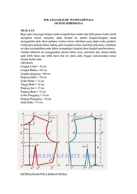 Pola Dasar Baju Wanita Dewasa Sistem Sederhana Kocag 599