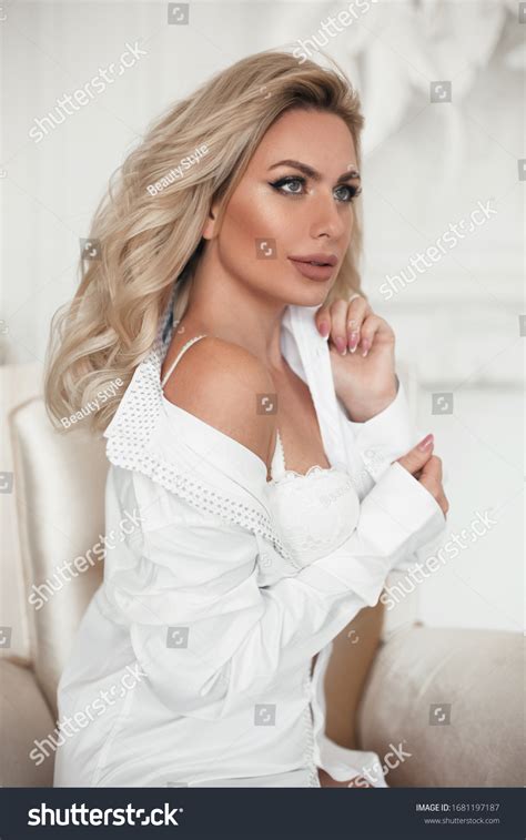 Sexy Blonde Woman White Shirt Lingerie Stock Photo Shutterstock