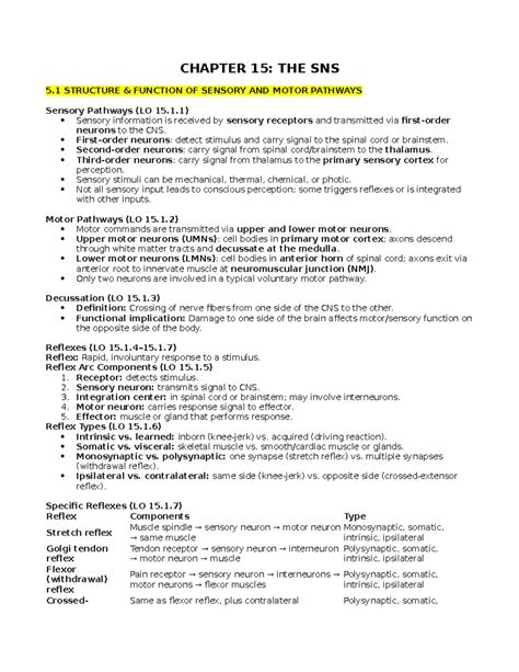 Summary Notes - Somatic & Autonomic NS (Chapter 15) - Studocu