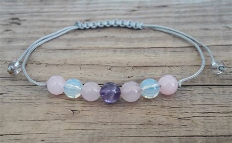 Thin Amethyst Rose Quartz Moonstone Bracelet Crystal Healing Etsy