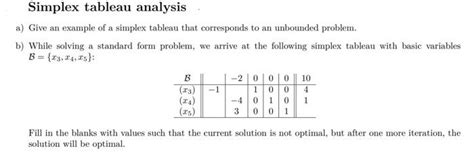 Solved Simplex Tableau Analysis A Give An Example Of A Chegg