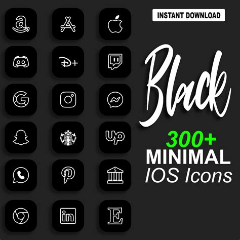 300 Dark Black App Icons Icon Pack For Aesthetic Dark Ios Etsy