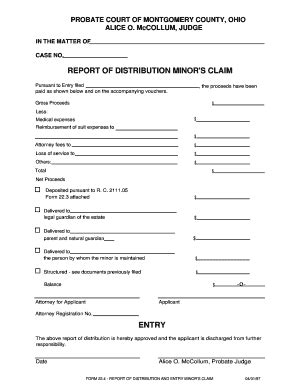 Fillable Online Mcohio Report Of Distribution Minors Claim Fax Email