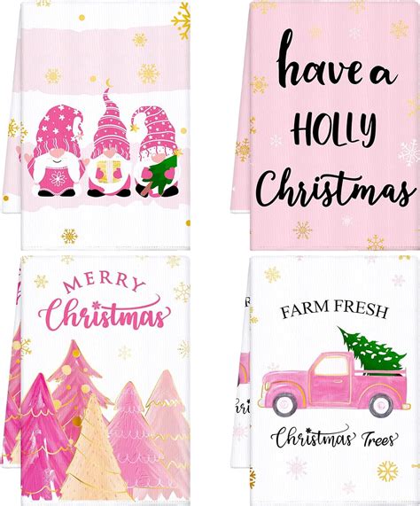 Amazon Sratte Pcs Pink Christmas Kitchen Towels X Inch