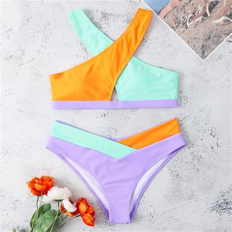 Split Cross Color Block Bikini Bikini Set For Women Hot Bikini Set