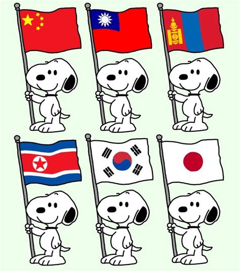 Snoopy Holding All The Flags Of East Asia🇨🇳🇹🇼🇲🇳🇰🇵🇰🇷🇯🇵 In 2024 South