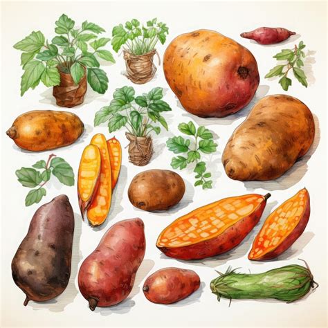 Watercolor Sweet Potato Illustration Generative Ai Premium Ai