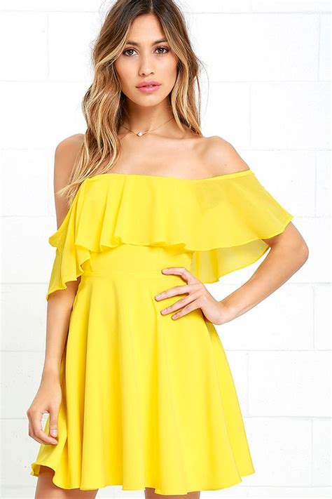 Lovely Yellow Dress Off The Shoulder Dress Skater Dress 64 00