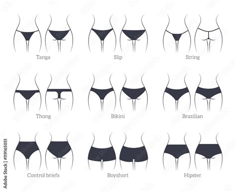 Female Panties Types Icons String And Thong Tanga And Bikini Stock