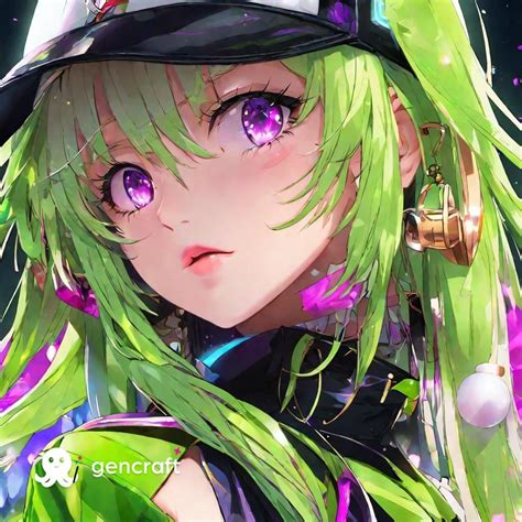 Pin by Hoàng Anh on AB Green hair girl Purple eyes Green hair