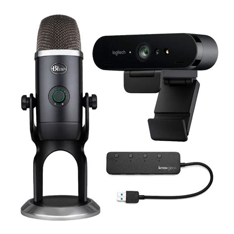 Blue Yeti X Usb Mic Dark Gray With Logitech Brio Uhd Webcam And 4 Port Usb Hub