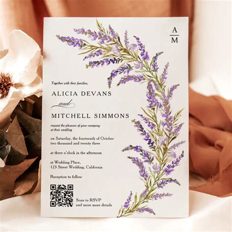 Lavender Fall Autumn Floral Watercolor QR Wedding Invitation Zazzle