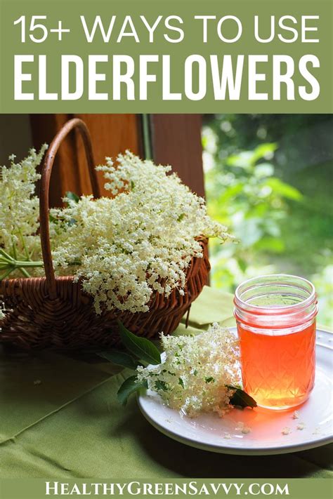 Elder Flowers On A Plate Next To A Jar Of Elderflowers With Text