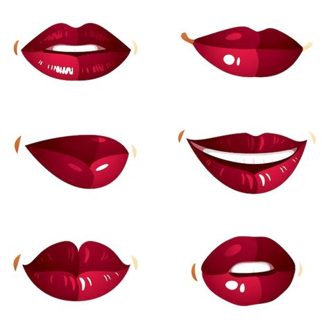 Colección de labios femeninos rojos vectoriales con maquillaje