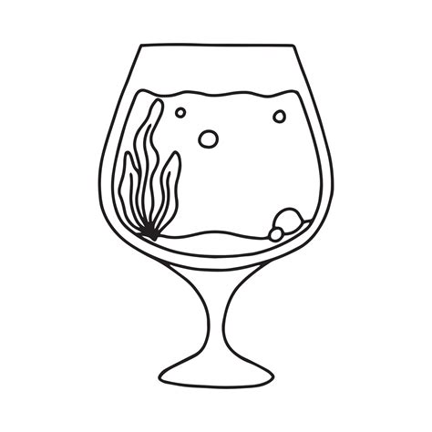 Fishbowl Aquarium With Algae In A Linear Style Vector Illustration