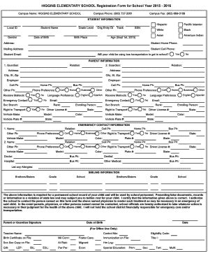 Fillable Online Higgins Elementary School Registration Form For School