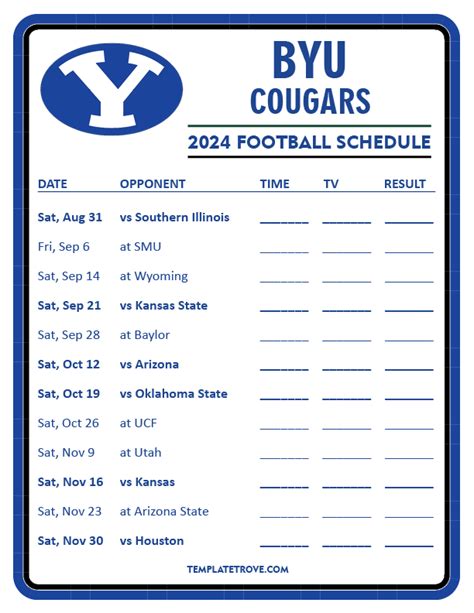 Printable 2024 BYU Cougars Football Schedule