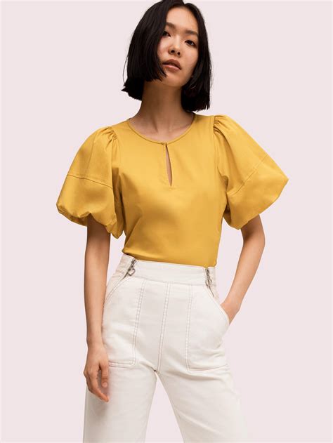 Kate Spade Puff Sleeve Poplin Blouse In Yellow Lyst