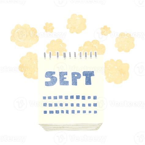 hand retro cartoon calendar showing month of September 45187053 PNG