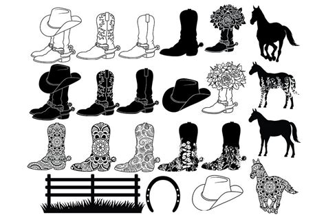 Cowboy Boot Bundle SVG Files For Silhouette And Cricut By Doodle Cloud