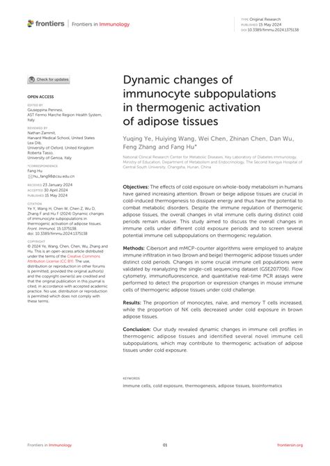 Pdf Dynamic Changes Of Immunocyte Subpopulations In Thermogenic