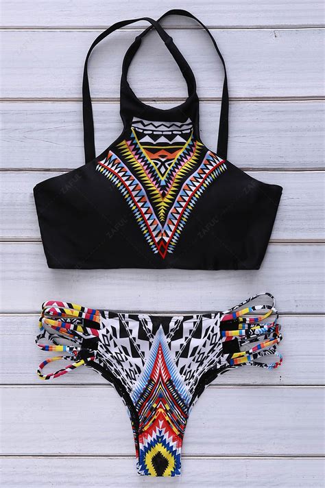 Smocked Printed Micro Bikini Set Black Bikinis Zaful