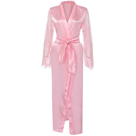 Bouanq Womens Silk Pajamas Satin Nightgown Lace Trim Bathrobe Summer