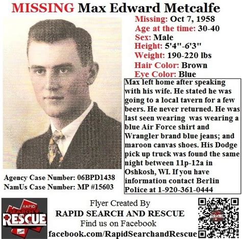 Current Missing Person Flyers From Wisconsin In The 1950s To Assist