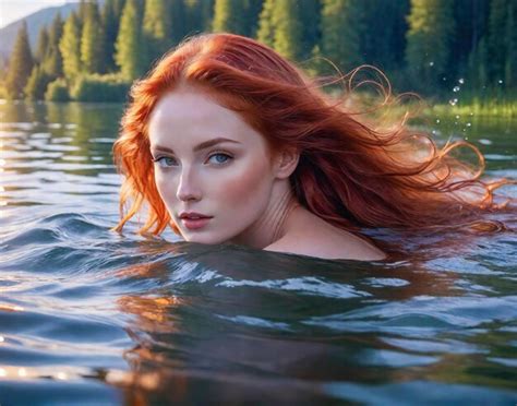 Premium Ai Image A Beautiful Woman Swims In The Lake