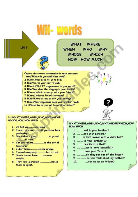 Wh Words Worksheets For Kids