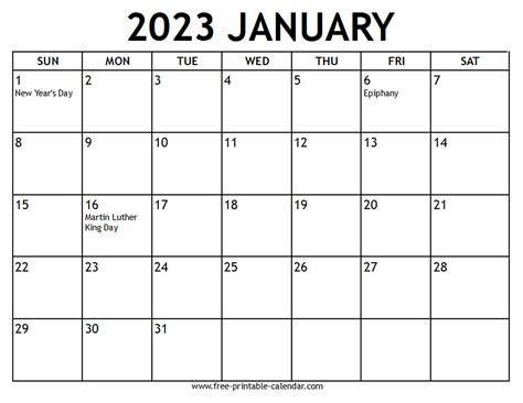 Printable 2023 January Calendar - Free-printable-calendar.com