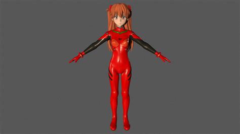 T Pose Rigged Model Of Asuka Langley Soryu Buy Royalty Free 3D Model