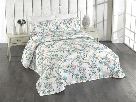 Ambesonne Floral Quilted Bedspread Set Pcs Flowering Tender Branches