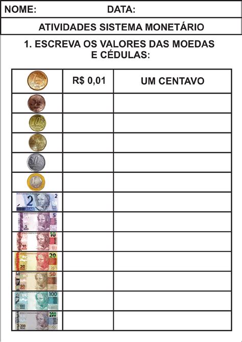 20 Atividades Com Sistema Monetário 1 Ano Educador