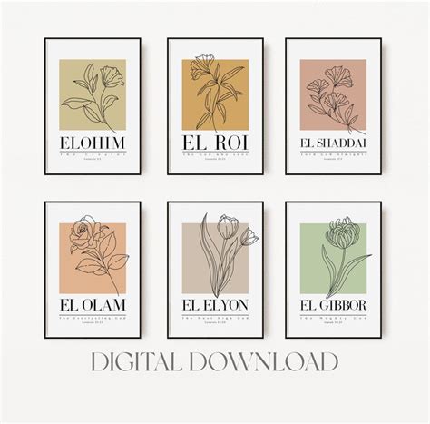 Set Of 6 Christian Printable Art El Roi El Shaddai Elohim El Olam El