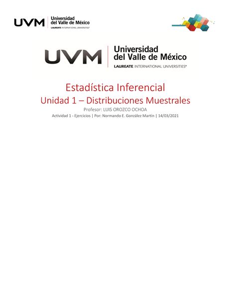 A1 Negm A1 Ejercicios Estadística Inferencial Unidad 1 Distribuciones Muestrales