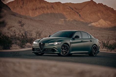 Giulia Quadrifoglio Wrapped In Matte Green Photoshoot Alfa Romeo