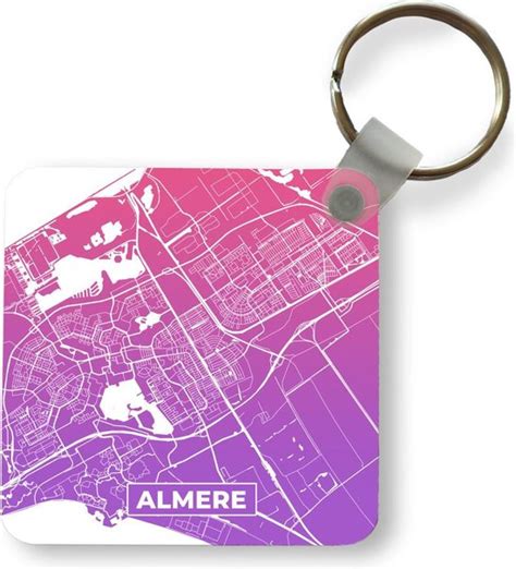 Sleutelhanger Uitdeelcadeautjes Stadskaart Almere Paars Roze