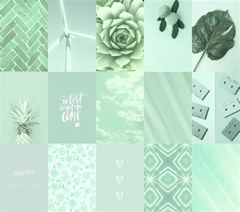 Mint Wall Collage Kit Digital Wall Art Pastel Green Aesthetic Photos