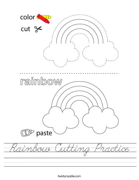 Rainbow Cutting Practice Worksheet Cursive Twisty Noodle