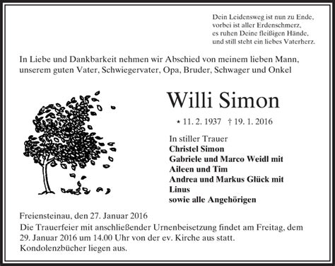 Traueranzeigen Von Willi Simon Vrm Trauerde