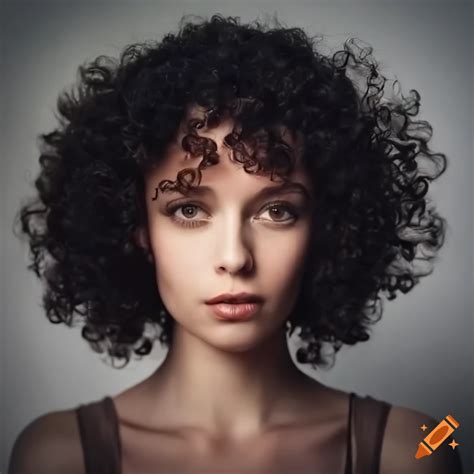 Realistic Portrait Of A Caucasian Woman With Curly Black Hair On Craiyon