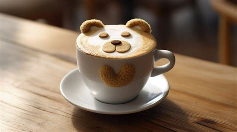 Cappuccino Bear Muzzle Latte Art Adds 3d Volume To Cup Of On Wooden