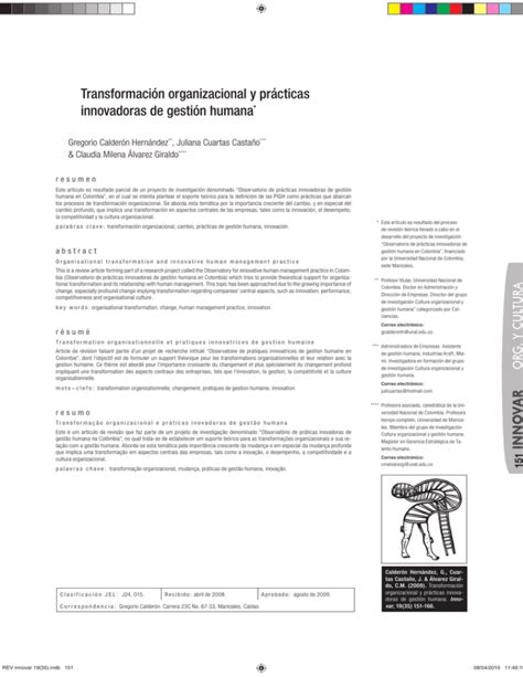 Transformaci N Organizacional Y Pr Cticas Innovadoras De Gesti N