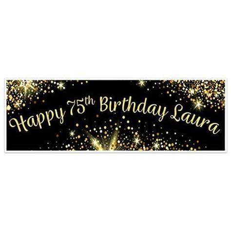 Amazon.com: Black And Gold 75th Birthday Banner Party Decoration ...