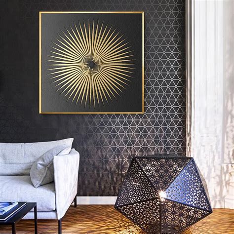 Panel Hd Abstract Golden Round Wall Art Gold Foil Picture Home